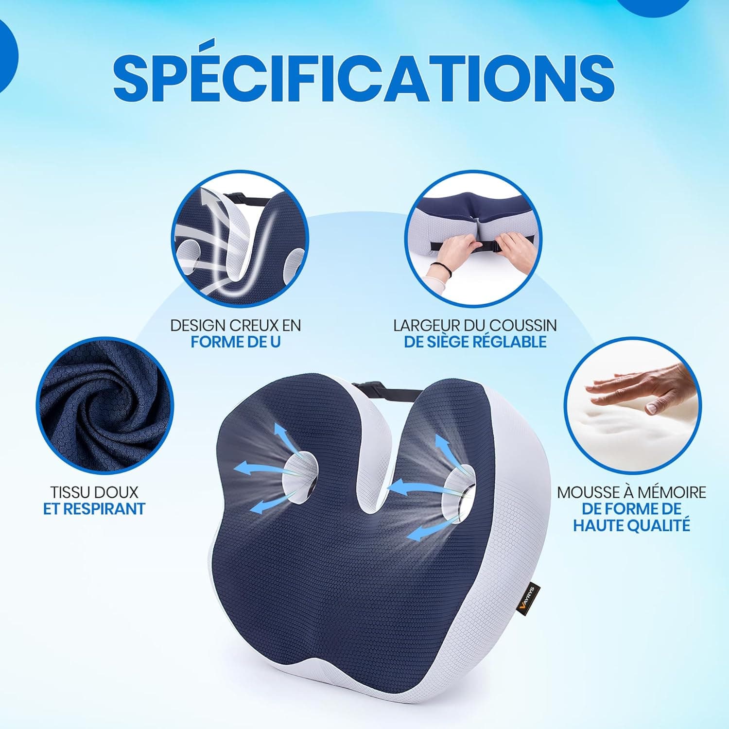 VAYRYS Coussin d’Assise Ergonomique Mémoire de Forme Coccyx view 2