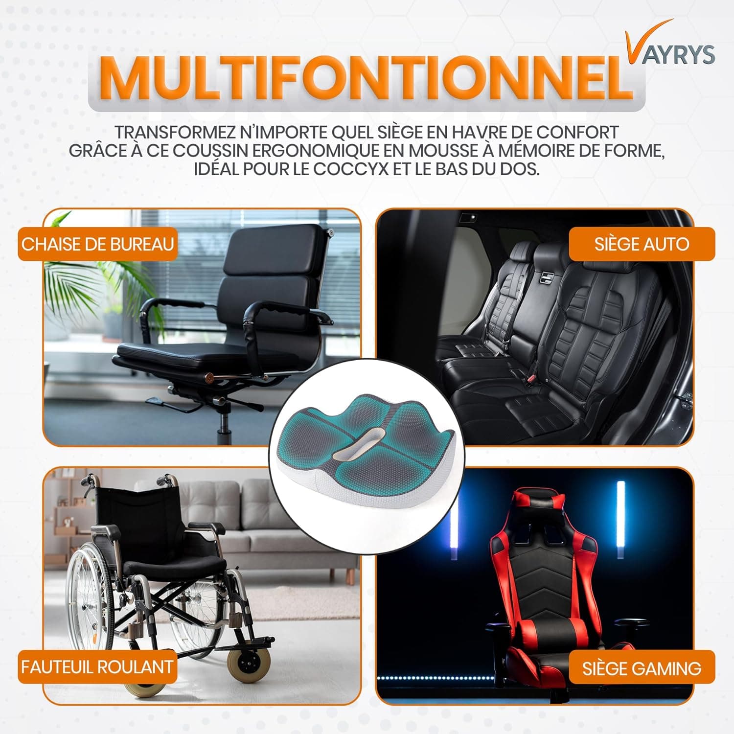 VAYRYS Coussin Coccyx Ergonomique en Mousse à mémoire de Forme view 7